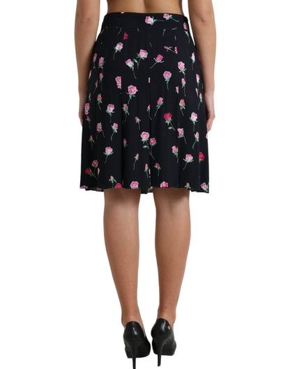 Dolce &amp; Gabbana Elegant Blomstret A-formet Knælang Nederdel