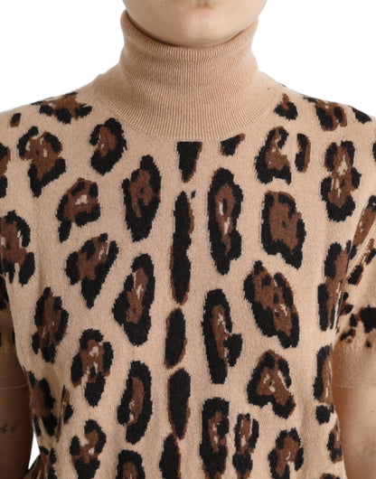 Dolce &amp; Gabbana Elegant Beige Leopard Rullekravetop i Uld