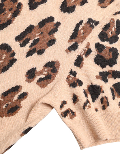 Dolce &amp; Gabbana Elegant Beige Leopard Rullekravetop i Uld