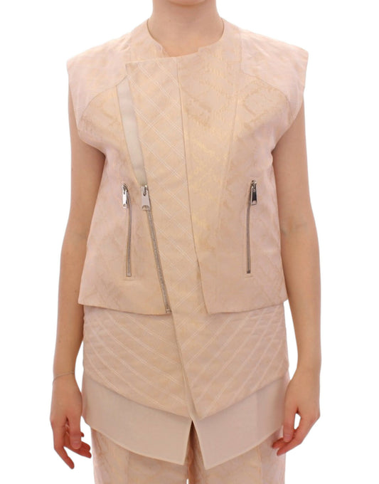 Zeyneptosun Exquisite Beige Brocade ærmeløs jakkevest