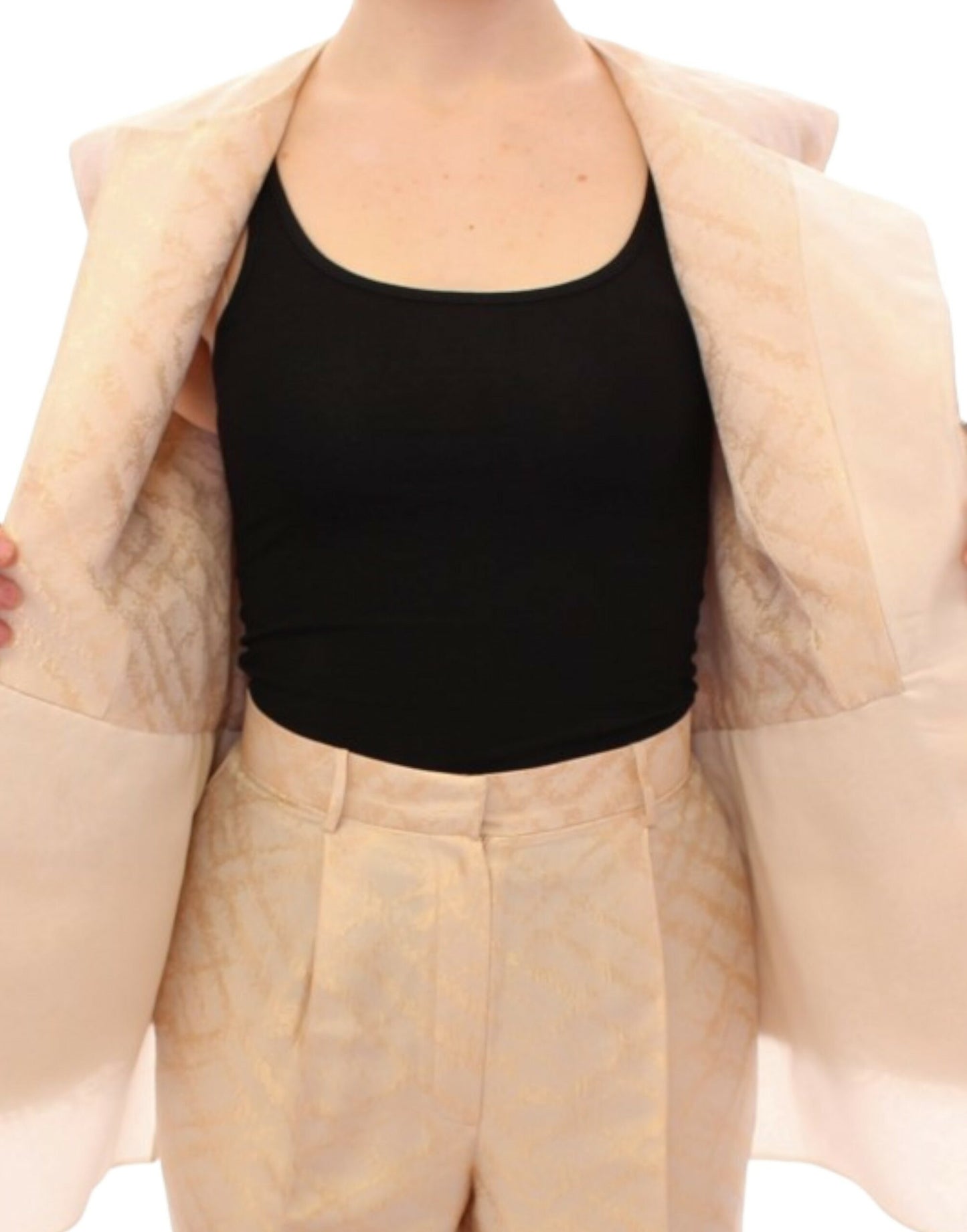 Zeyneptosun Exquisite Beige Brocade ærmeløs jakkevest