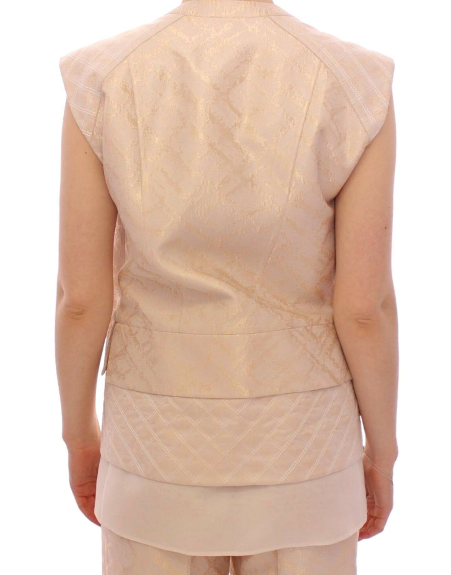 Zeyneptosun Exquisite Beige Brocade ærmeløs jakkevest