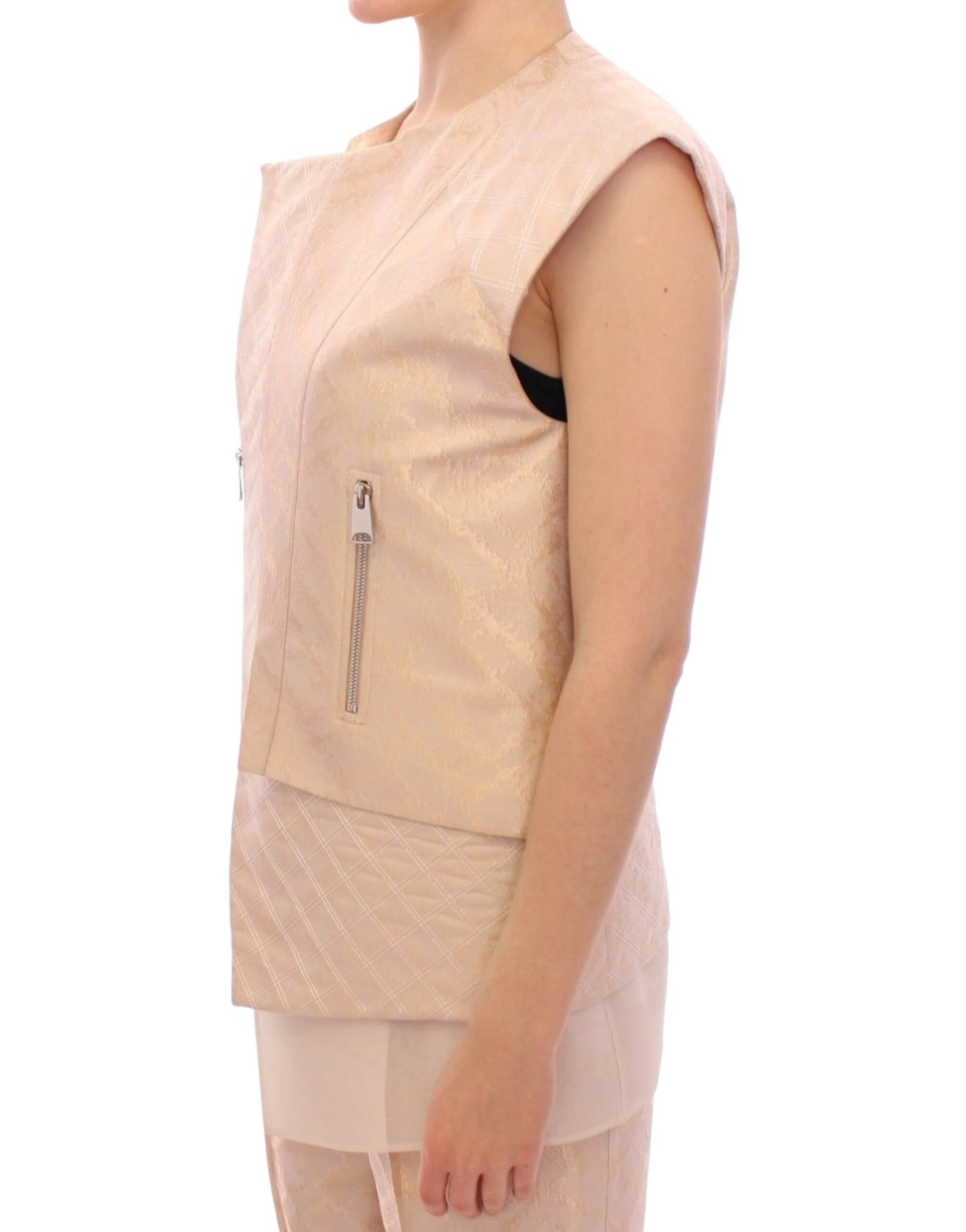 Zeyneptosun Exquisite Beige Brocade ærmeløs jakkevest