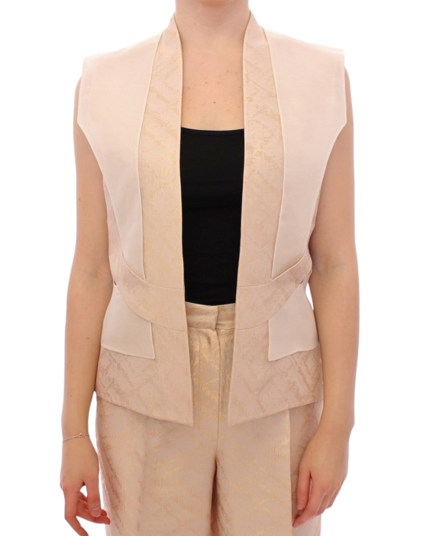 Zeyneptosun Exclusive Beige Brocade ærmeløs vest