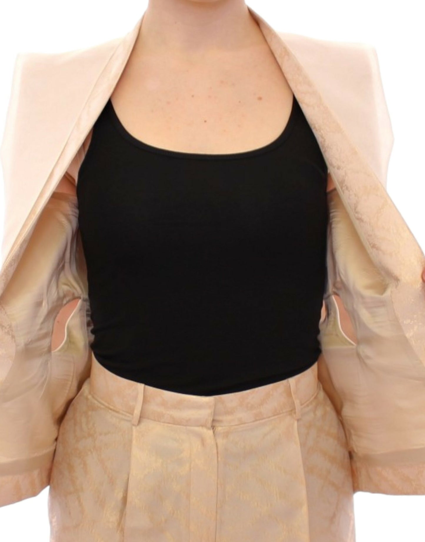 Zeyneptosun Exclusive Beige Brocade ærmeløs vest