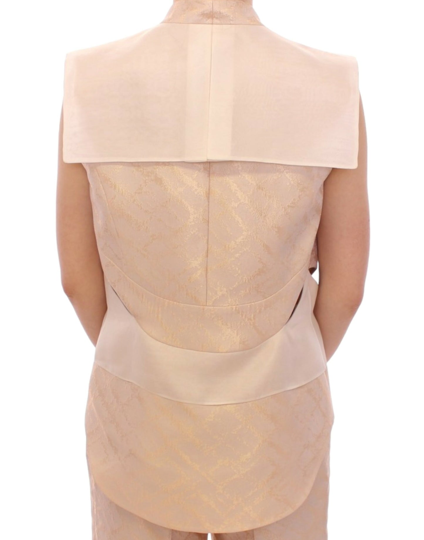 Zeyneptosun Exclusive Beige Brocade ærmeløs vest