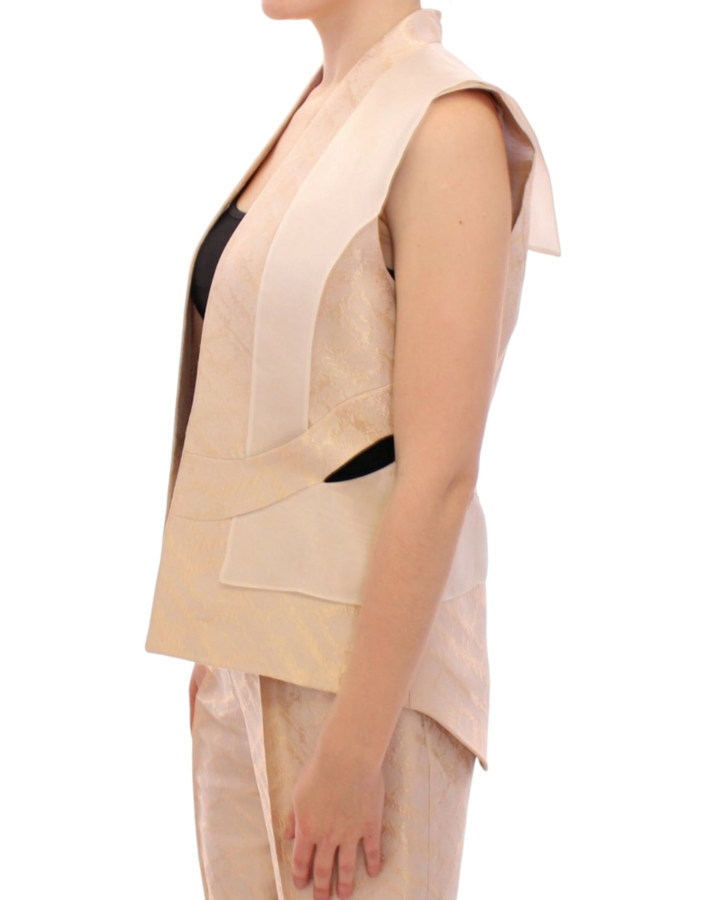 Zeyneptosun Exclusive Beige Brocade ærmeløs vest