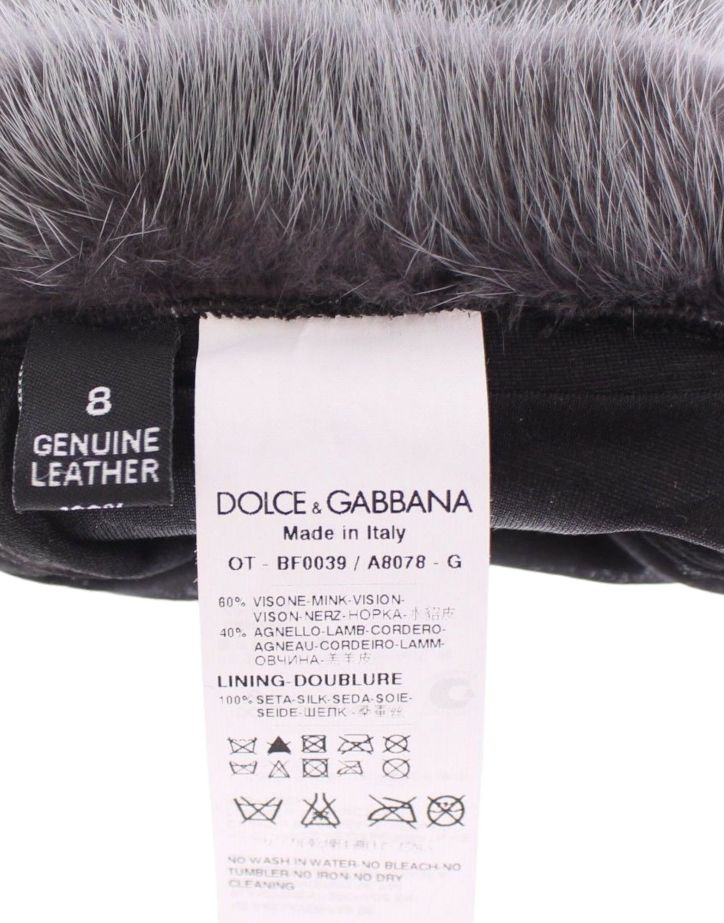 Dolce &amp; Gabbana Elegant Grå Mink Fur Læder Albuehandsker