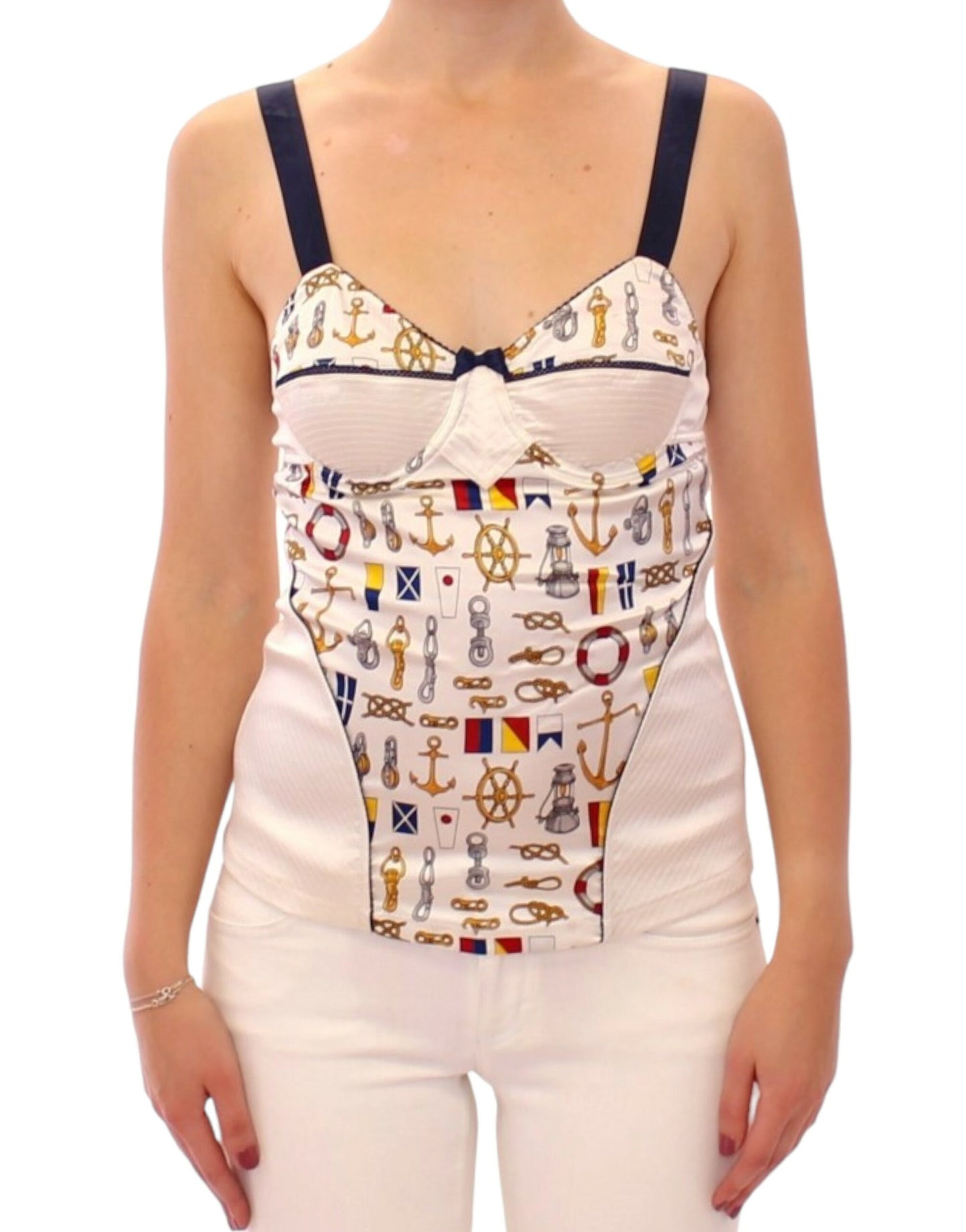 Dolce &amp; Gabbana White Sailor Motiv Stretch Tank Top