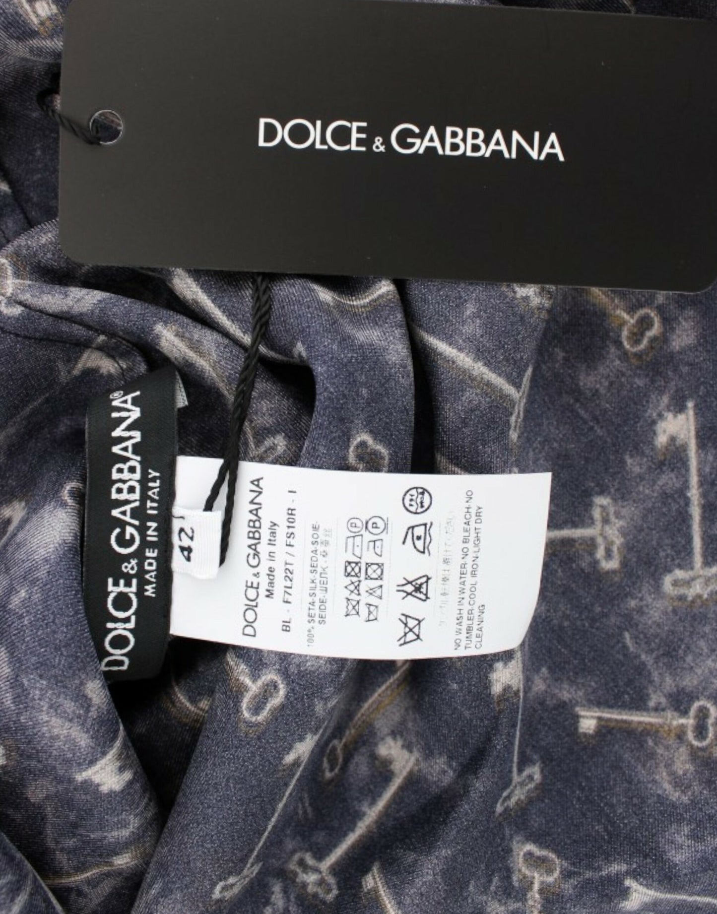 Dolce &amp; Gabbana Enchanted Sicily Silkebluse med guldnøglerprint