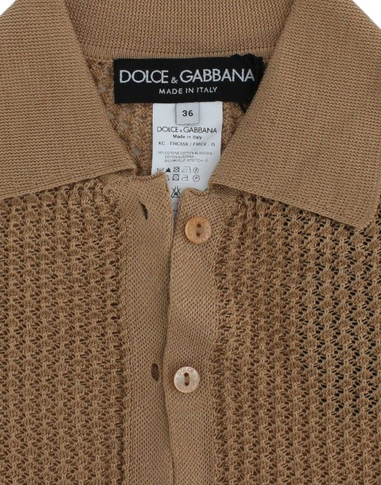 Dolce &amp; Gabbana Beige strikket bomuldspolo cardigantrøje