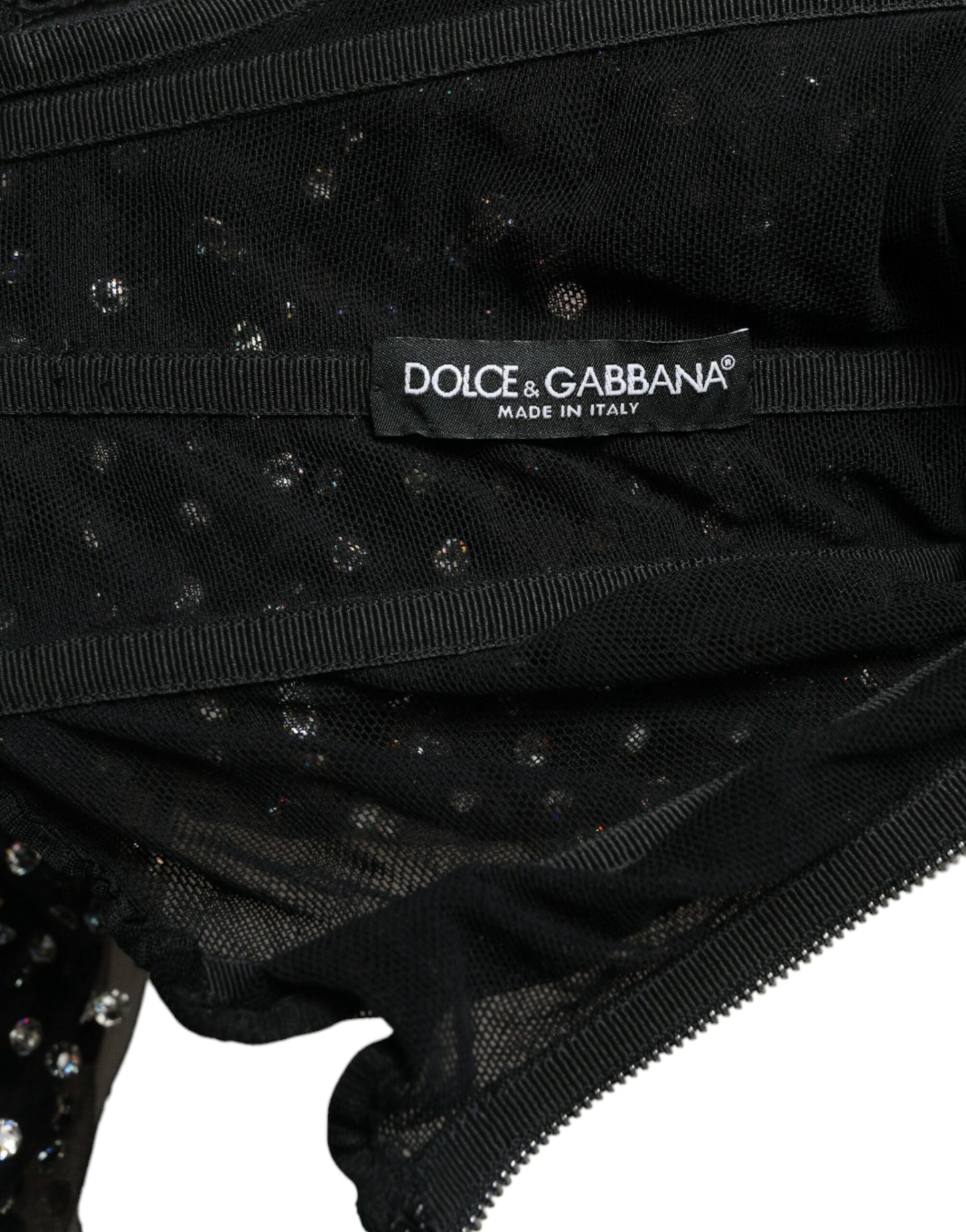 Dolce &amp; Gabbana Elegant lang sort kjole med krystaludsmykning