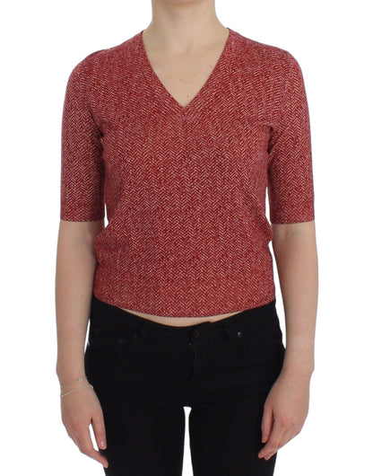 Dolce &amp; Gabbana Fortryllende Rød Tweed V-hals Sweater