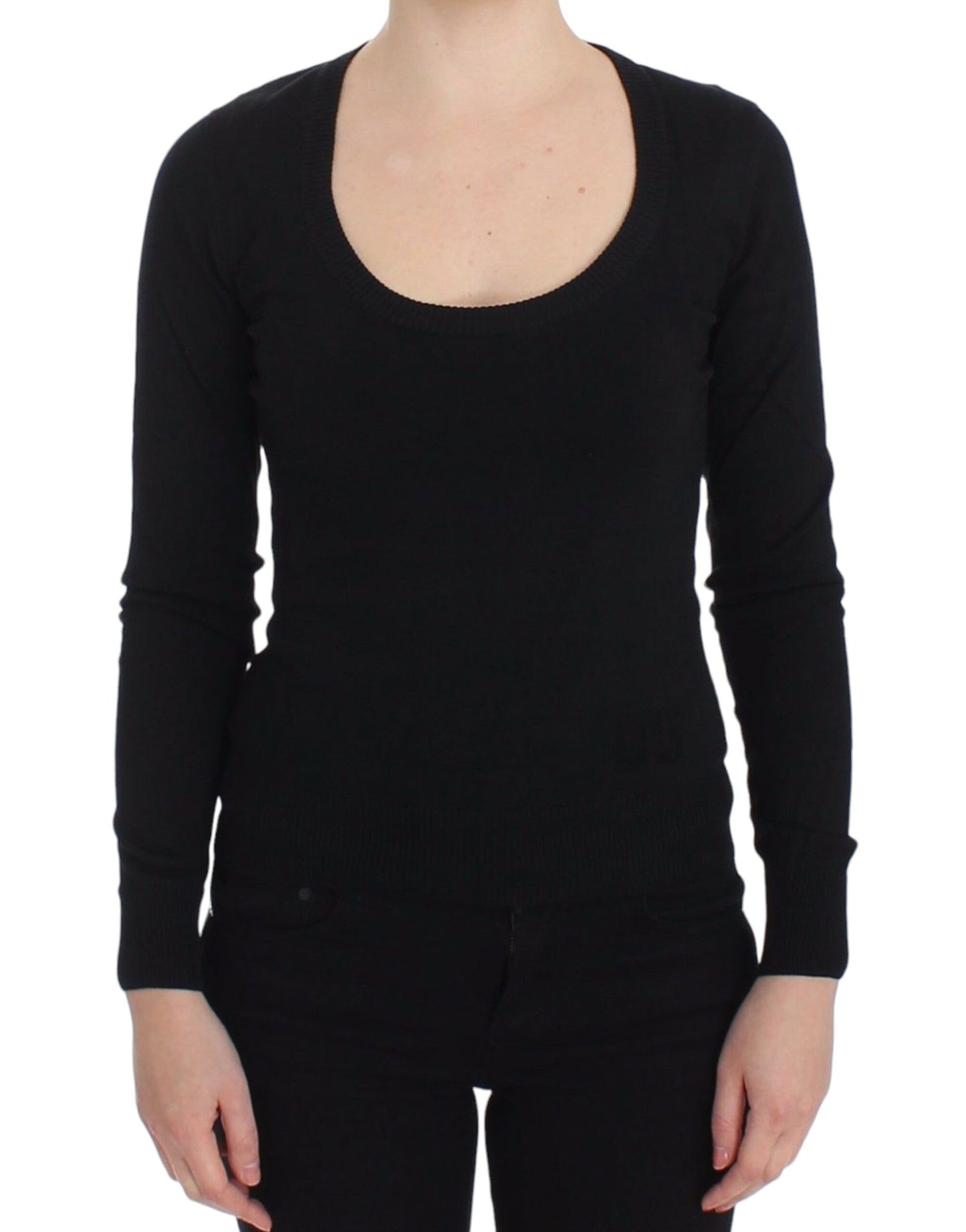 Dolce &amp; Gabbana Elegant sort sweater med dyb rund hals