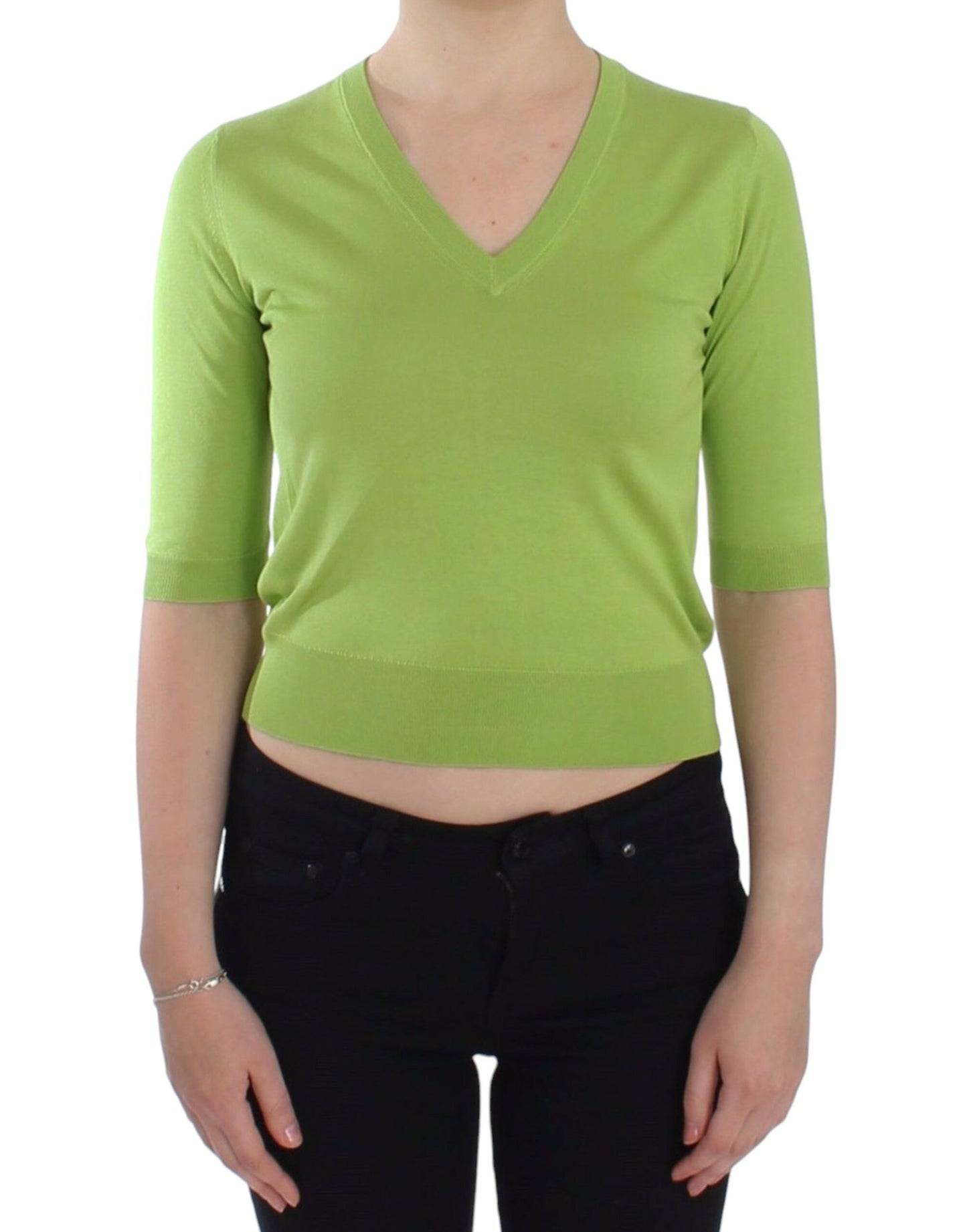 Dolce &amp; Gabbana Emerald Green Uld V-hals Pullover