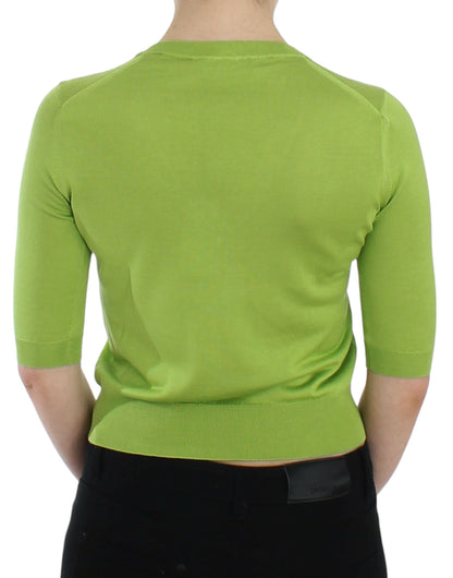 Dolce &amp; Gabbana Smaragdgrøn Uldpullover med V-hals