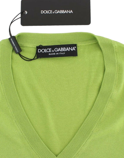 Dolce &amp; Gabbana Smaragdgrøn Uldpullover med V-hals