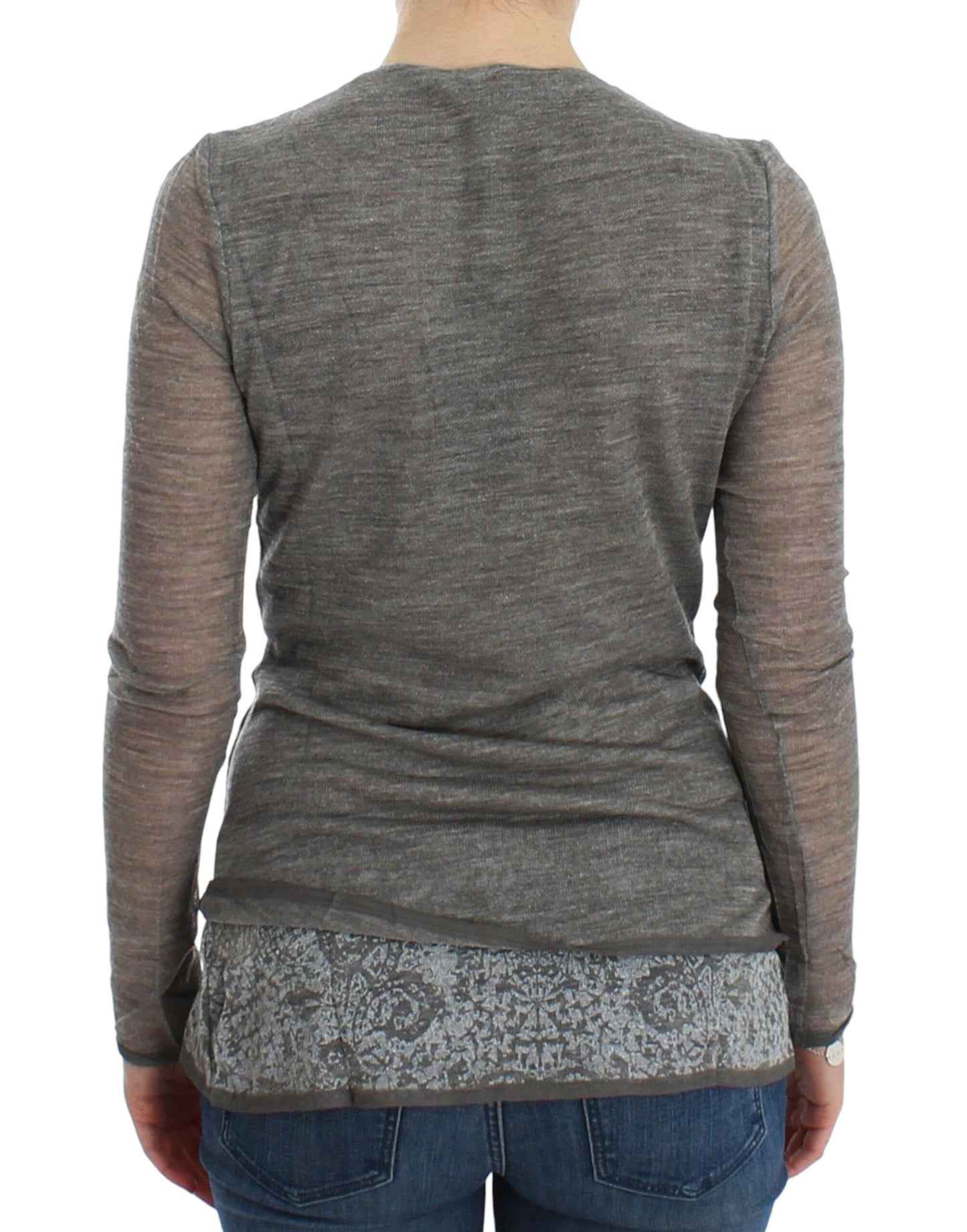 Ermanno Scervino Elegant Grå Uldblanding Sweater med Dyb V-hals