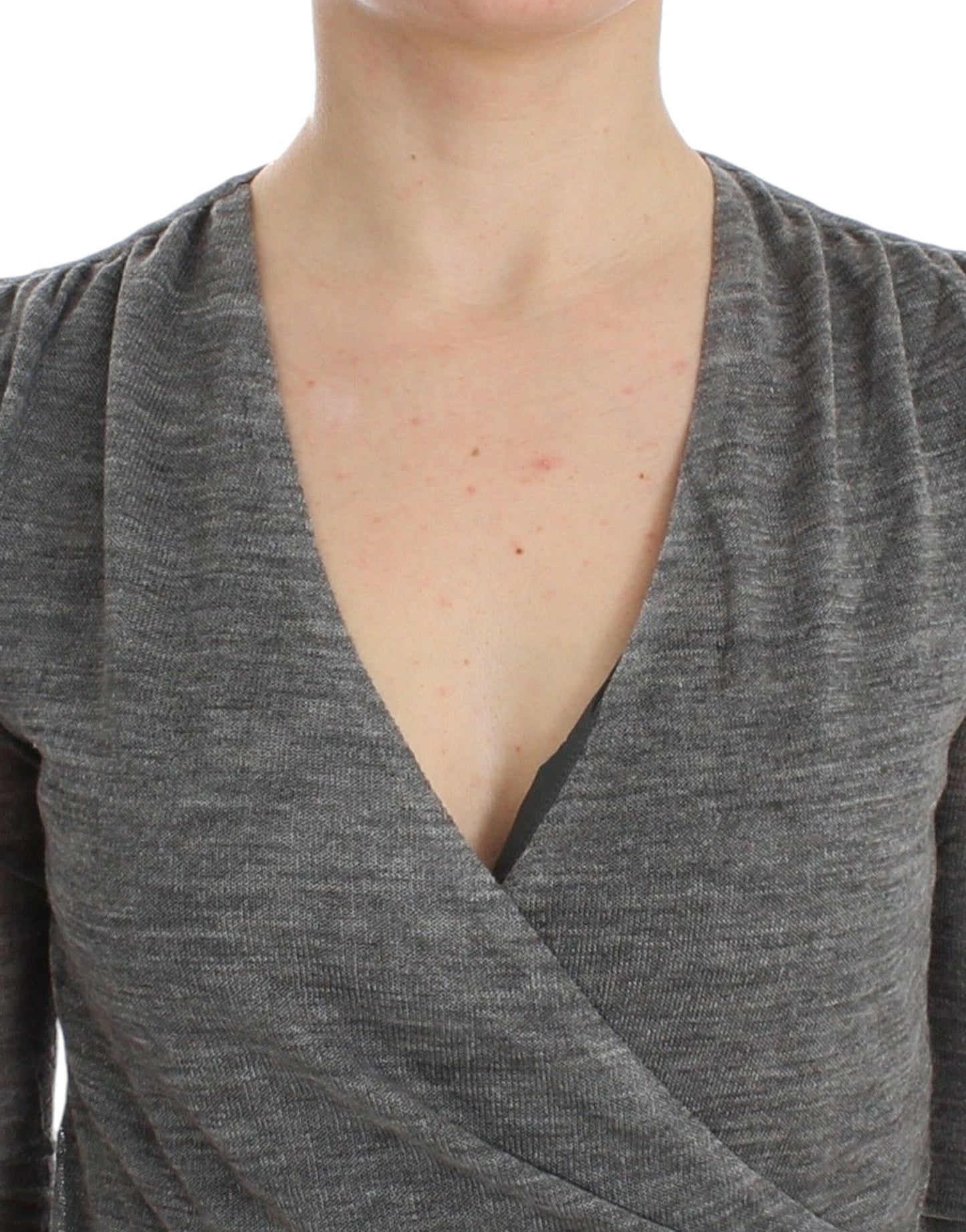 Ermanno Scervino Elegant Grå Uldblanding Sweater med Dyb V-hals