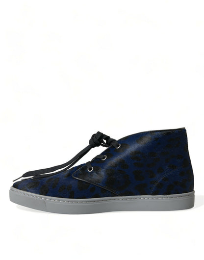 Dolce &amp; Gabbana Chic Blå Leopardprint Mellemhøje Sneakers