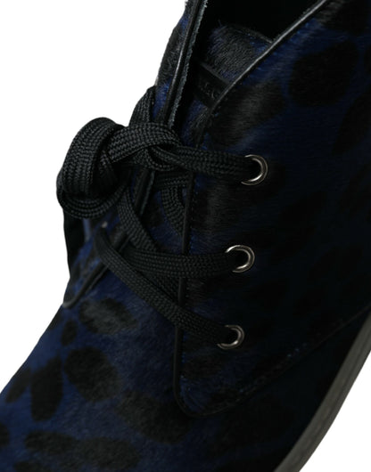 Dolce &amp; Gabbana Chic Blå Leopardprint Mellemhøje Sneakers