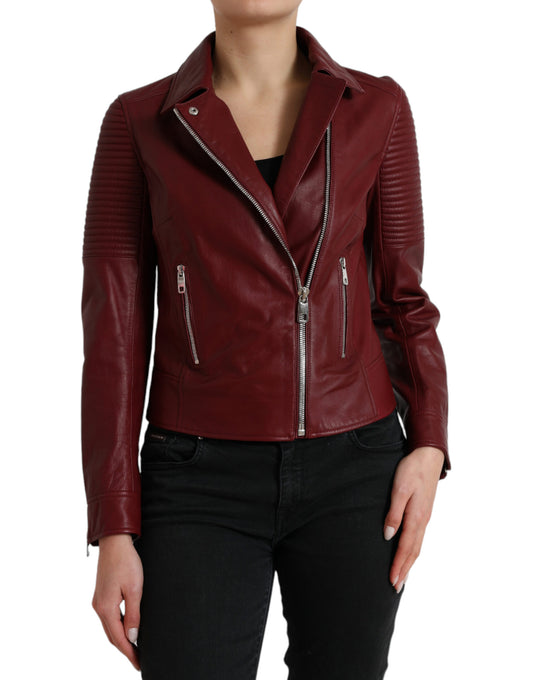 Dolce &amp; Gabbana Bordeaux bikerlæderjakke