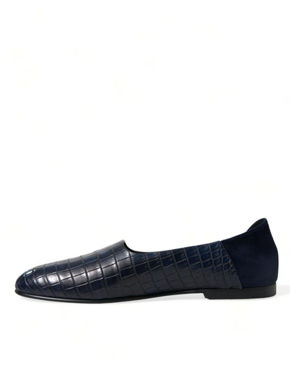 Dolce &amp; Gabbana Elegant blå krokodille læder loafers