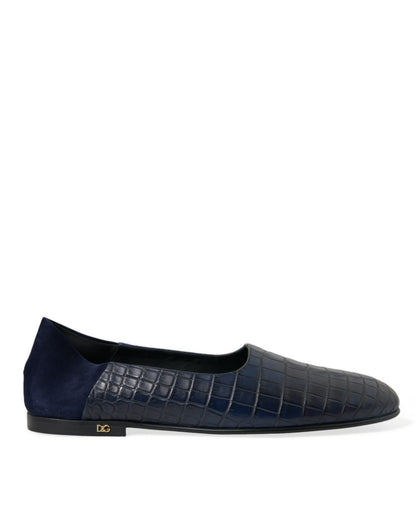 Dolce &amp; Gabbana Elegant blå krokodille læder loafers