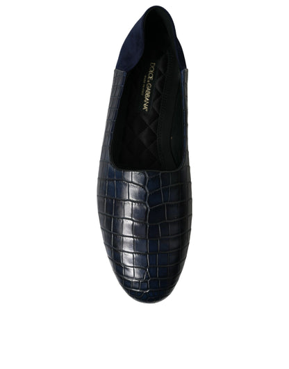 Dolce &amp; Gabbana Elegant blå krokodille læder loafers