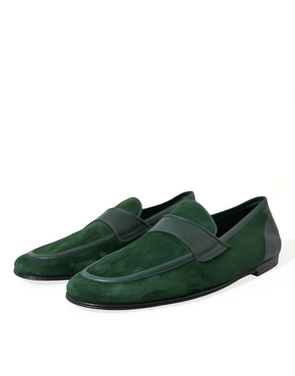 Dolce &amp; Gabbana Emerald Velvet Læder Loafers til mænd