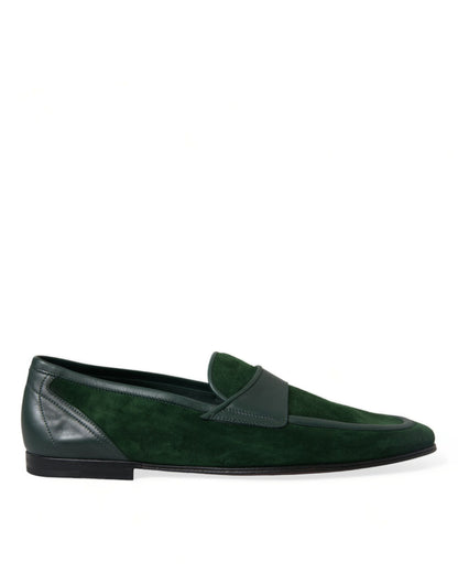 Dolce &amp; Gabbana Emerald Velvet Læder Loafers til mænd