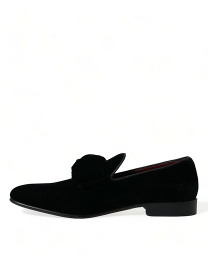 Dolce &amp; Gabbana Elegant Black Velvet Loafers - Luksusfodtøj til mænd