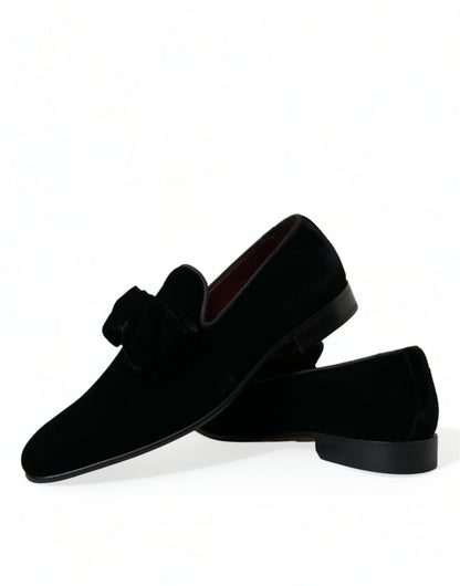 Dolce &amp; Gabbana Elegant Black Velvet Loafers - Luksusfodtøj til mænd