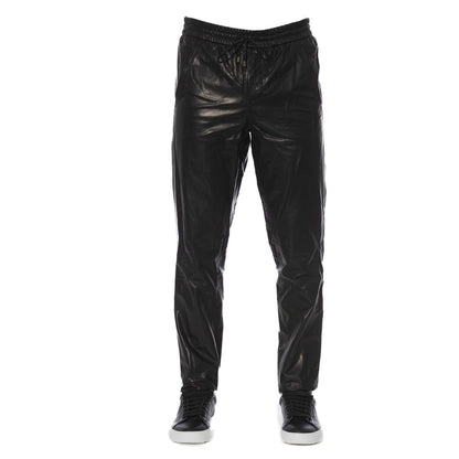 Trussardi Black Leather Men Pant