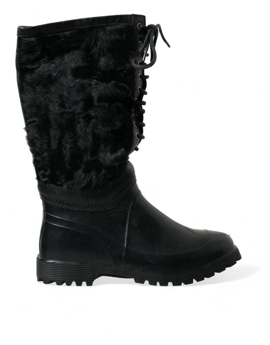 Dolce &amp; Gabbana slanke sorte Shearling Mid Calf-støvler