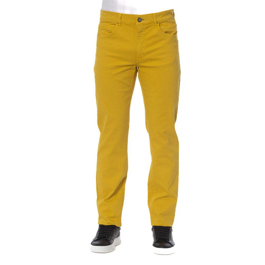 Pantalon Trussardi Jeans galben din bumbac pentru bărbați