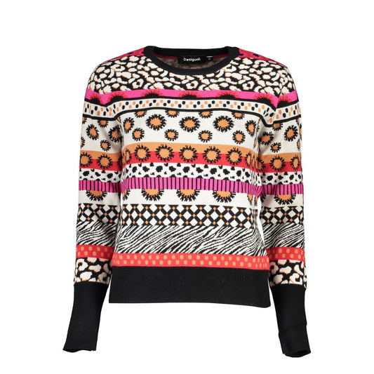 Pulover Desigual Chic, roz cu contrast, cu decolteu rotund