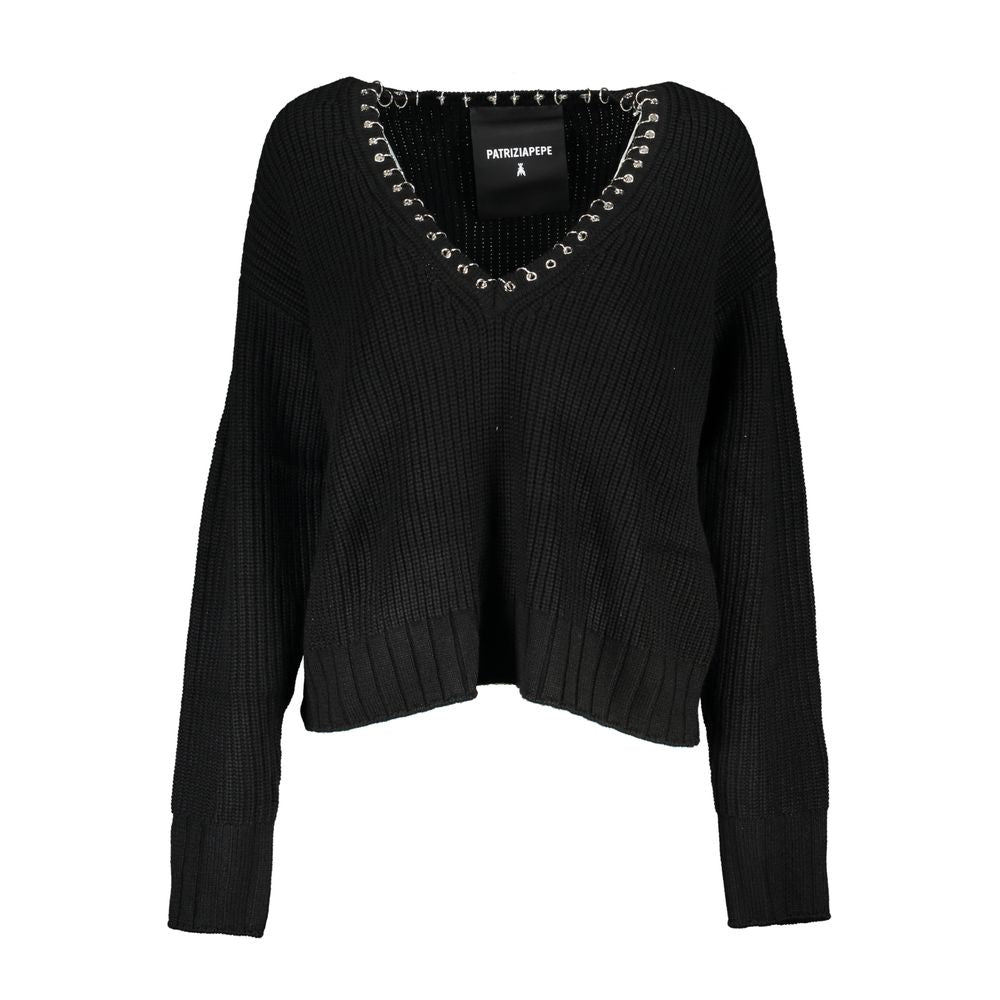 Patrizia Pepe Elegant Long Sleeved V-Neck Sweater with Chic Details