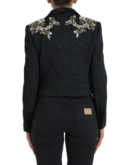 Dolce &amp; Gabbana Elegant Udsmykket Sort Overfrakkejakke