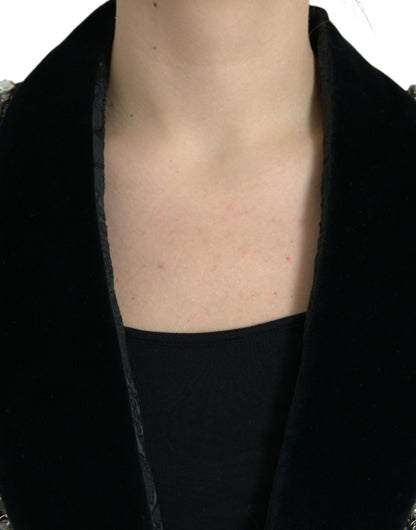 Dolce &amp; Gabbana Elegant Udsmykket Sort Overfrakkejakke