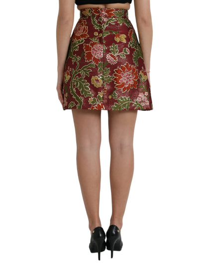 Dolce &amp; Gabbana Kastanjebrun Blomsterjacquard Mini Nederdel