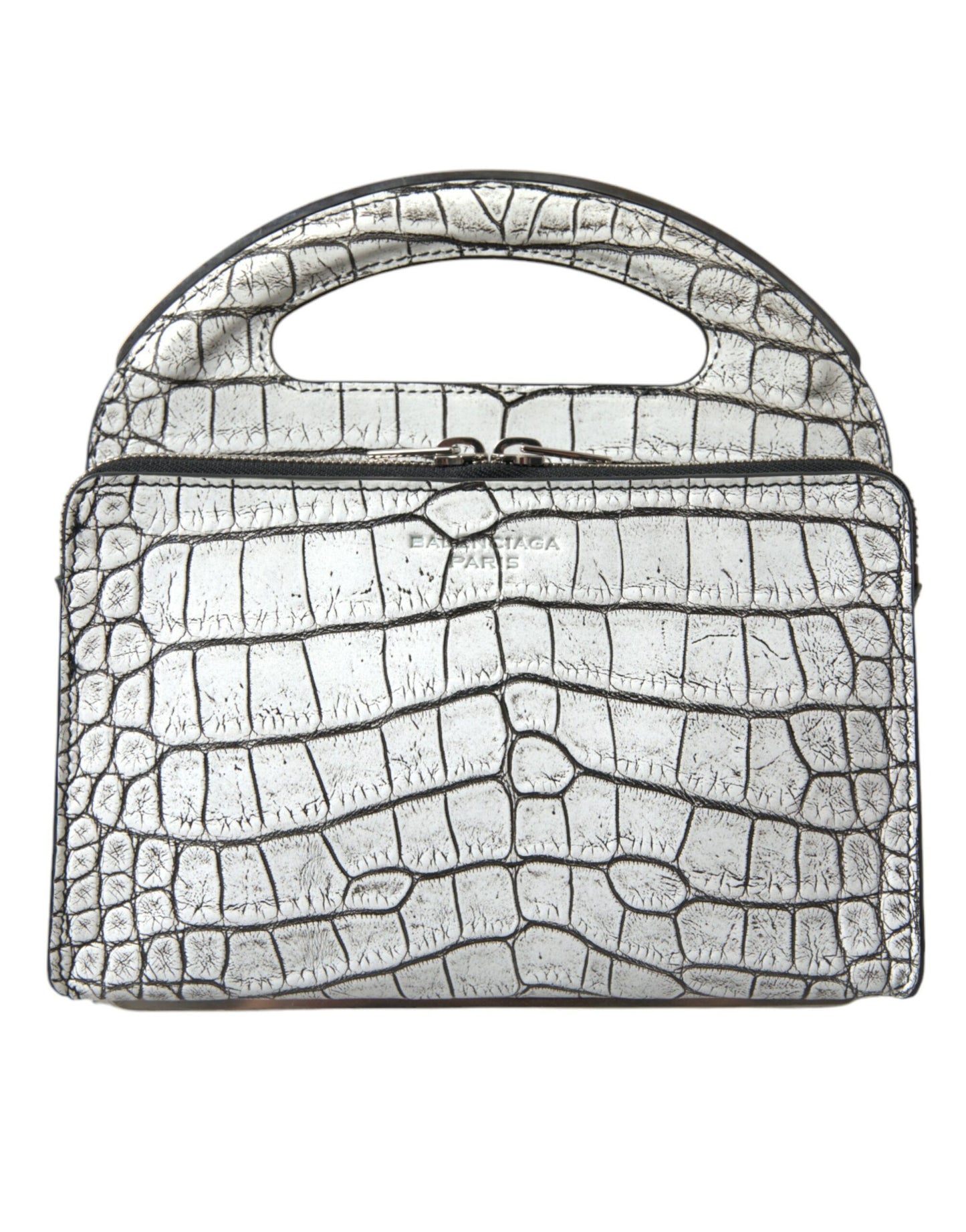 Balenciaga metallisk sølv alligator læder mini taske