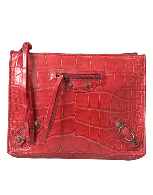 Balenciaga Exotic Red Alligator Læder Clutch