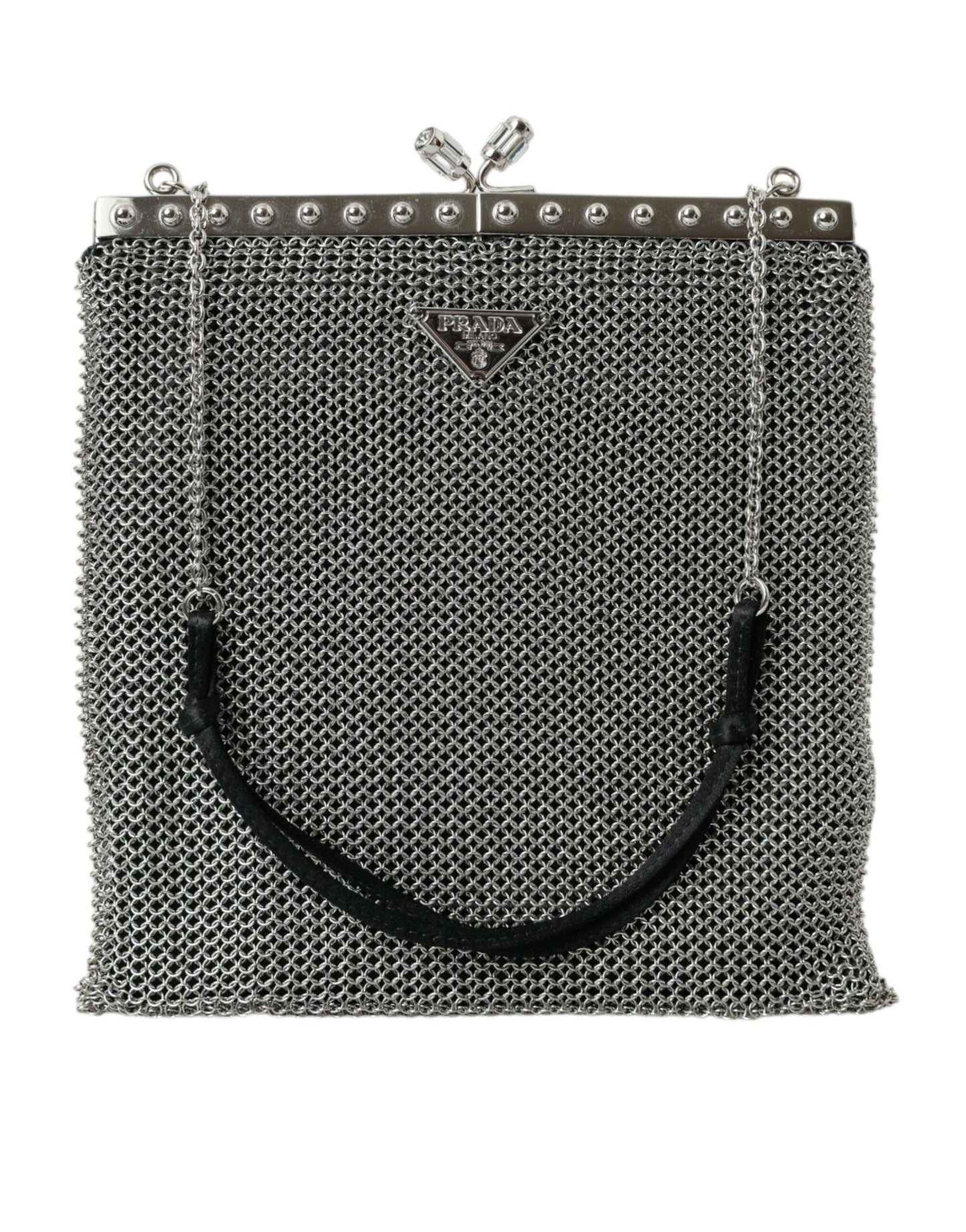 Prada Elegant Silver Mesh Skulder Aftentaske