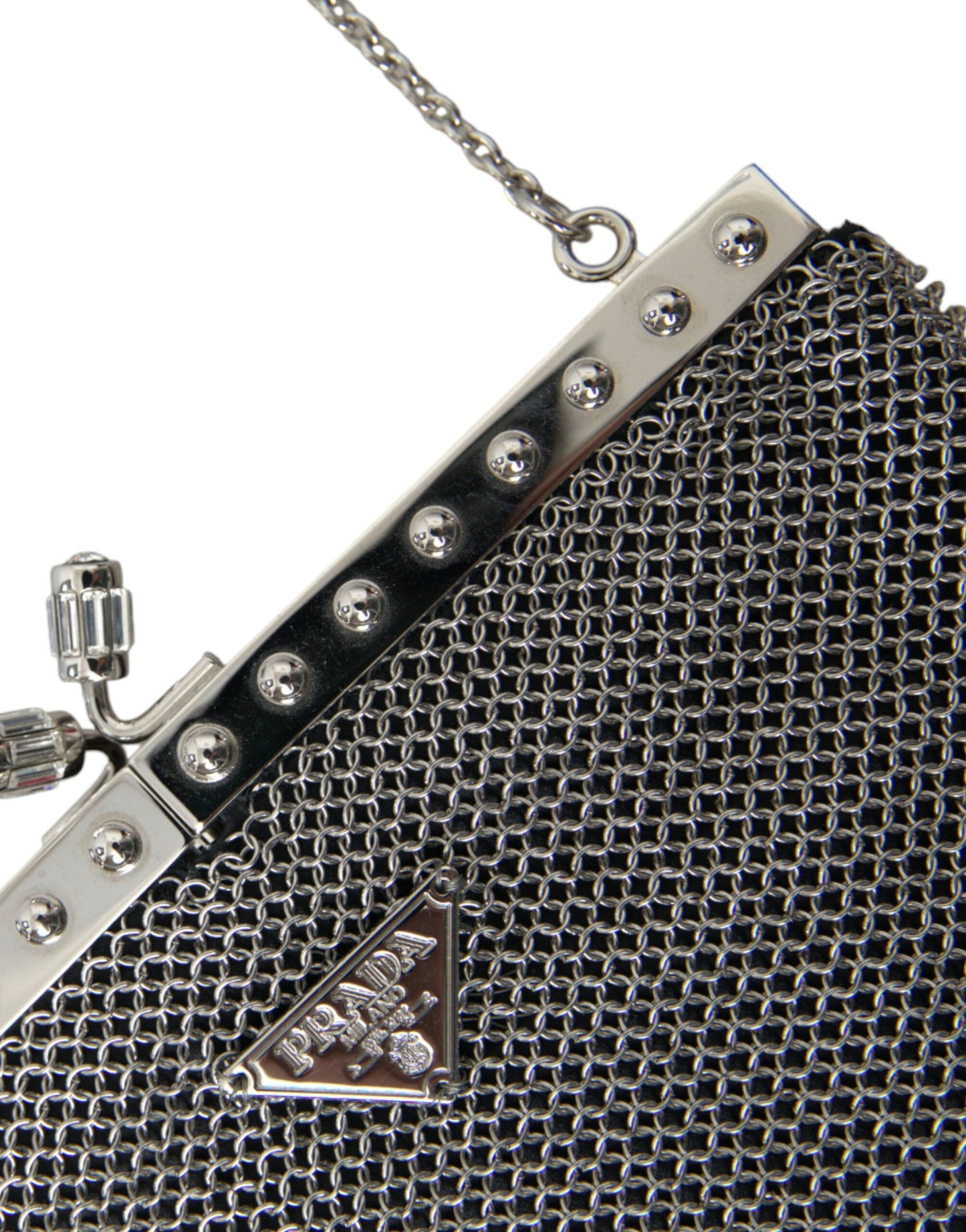 Prada Elegant Silver Mesh Skulder Aftentaske