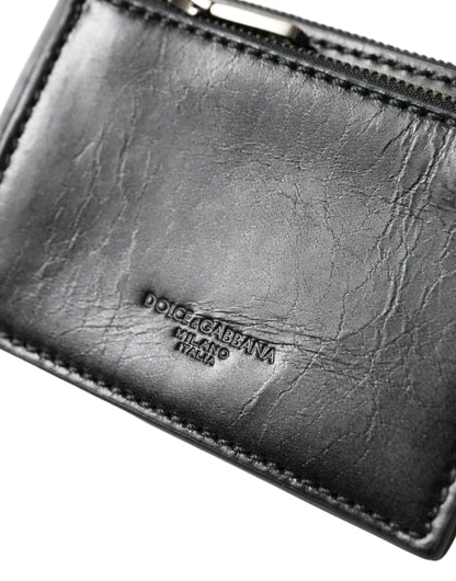 Dolce &amp; Gabbana sort lædernøglering med lynlås og logo, møntpung, nøglering