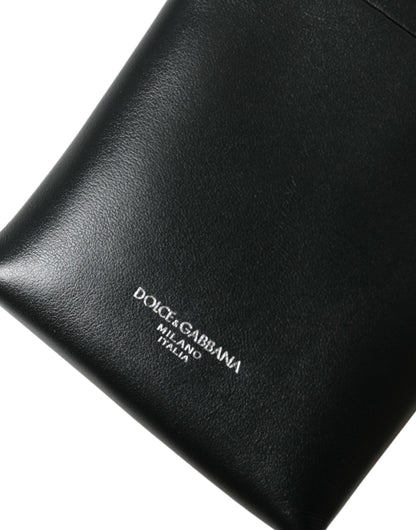 Dolce &amp; Gabbana sort læderpung med lynlås og logoprint og snorrem