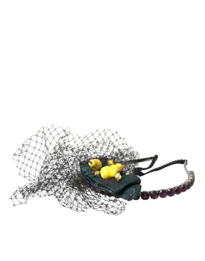 Dolce & Gabbana Black Lemons Sicily Purple Crystal Net Headband Diadem