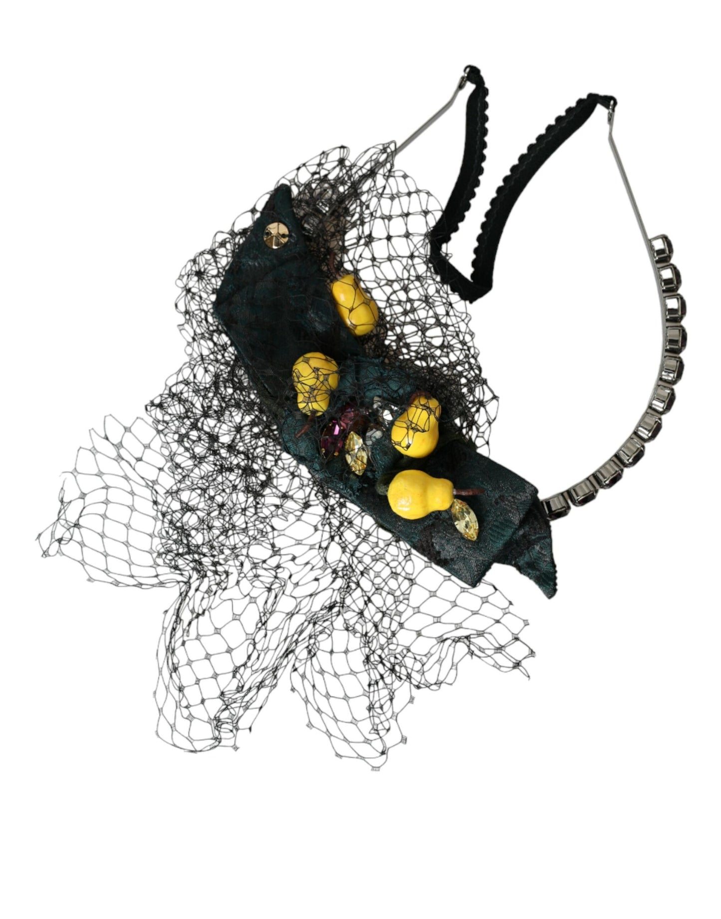 Dolce &amp; Gabbana Black Lemons Sicily Lilla Crystal Net Pandebånd Diadem