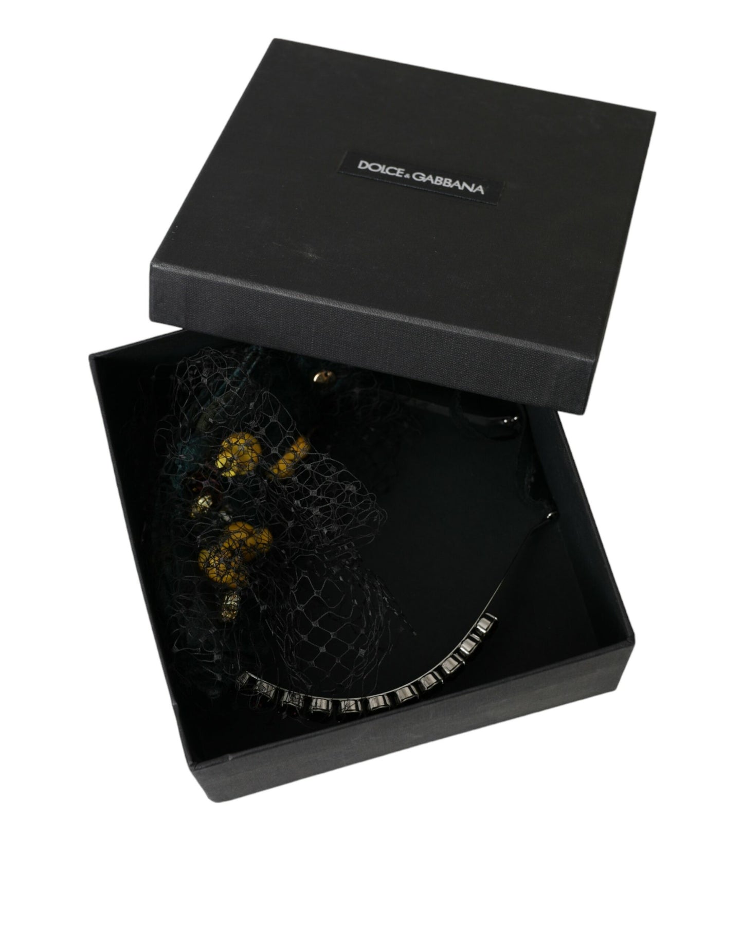 Dolce &amp; Gabbana Black Lemons Sicily Lilla Crystal Net Pandebånd Diadem